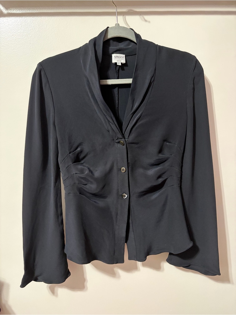 Armani Collezioni Black Silk-Blend Draped Collar Blazer MADE IN ITALY 🇮🇹